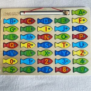 NEW Nashrio Wooden Puzzle Alphabet Number Fishing Game Learning,  36+ mon, Kids